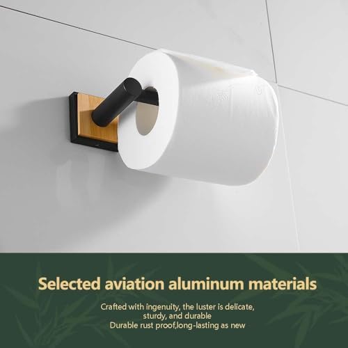Bamboo Toilet Paper Holder Matt Black No Drilling Rustproof