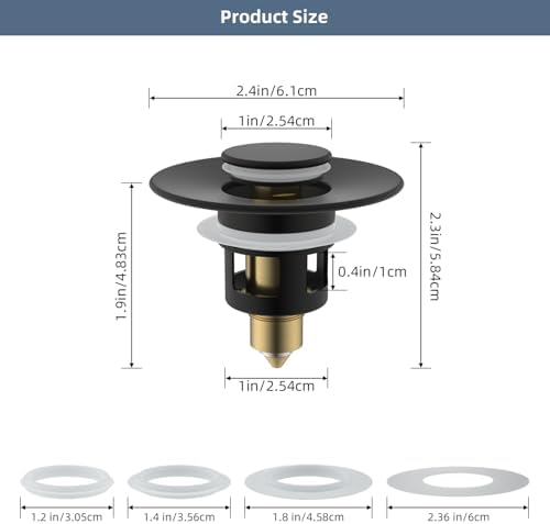 Hibbent All Metal Bathroom Sink Stopper with Matte Black Finish 1