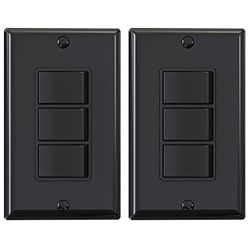ELEGRP Triple Rocker Light Switch 15A 120V Glossy Black