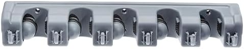 Amazon Basics Wall Mount Broom Holder with Hooks and Slots Gray