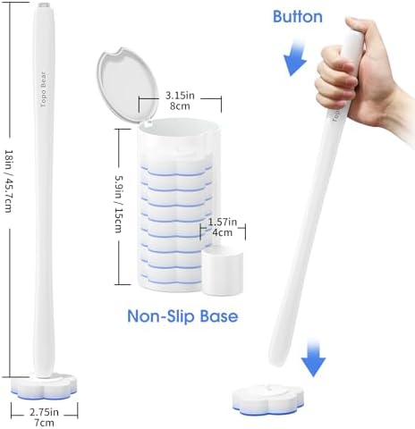 Topo Bear Toilet Brush Kit with 40 Refills and 18in Handle