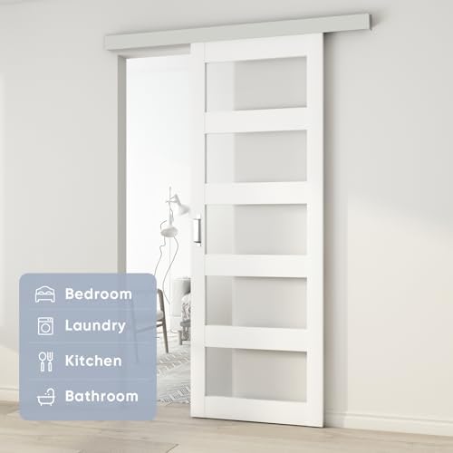BARNSMITH 30x84 Glass Barn Door with Sliding Hardware Kit