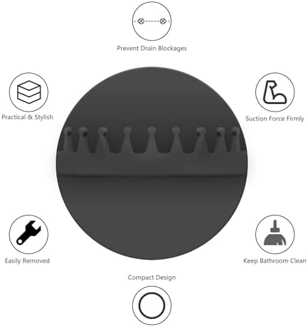 HINGTAI Hair Catcher Wall-Mount Suction Cup Drain Protector Black Reusable
