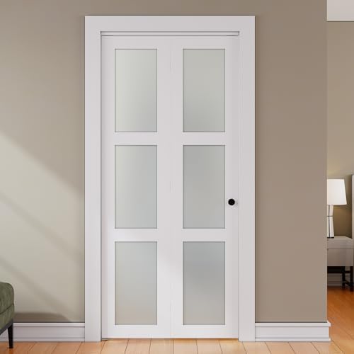 SMARTSTANDARD Bifold Door 24x80 Tempered Frosted Glass with Hardware Kit