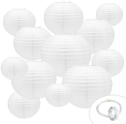 12 Pack White Paper Lanterns with Hooks and String 1