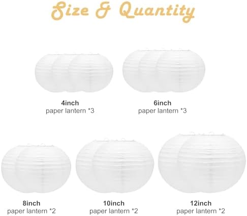12 Pack White Paper Lanterns with Hooks and String 1
