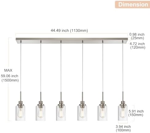 WINSHEN 6-Lights Pendant Kitchen Island Light