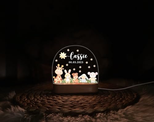 Personalized Baby Night Light with Safari Animals Design