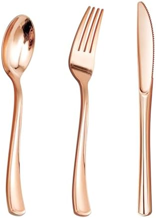 Goodluck 300PCS Rose Gold Plastic Cutlery Set