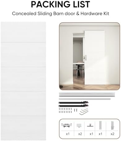 JUBEST 40x86 Concealed Barn Door with Soft Close Hardware Kit