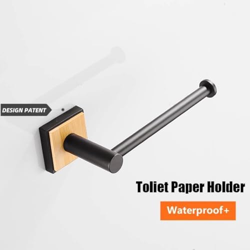 Bamboo Toilet Paper Holder Matt Black No Drilling Rustproof