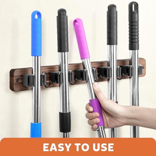 IMILLET Broom Holder Wall Mount with 5 Racks and 4 Hooks
