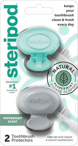 Steripod Clip-On Toothbrush Protector 2 Count with Peppermint