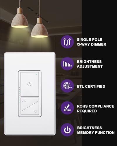 HitLights Dimmer Switch 120V Universal 3-Way Wall Plate Included