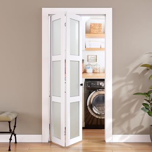 SMARTSTANDARD Bifold Door 24x80 Tempered Frosted Glass with Hardware Kit