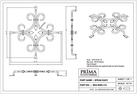 Prima Decorative Hardware Gate Speakeasy Grille - Black Iron 14x12x2