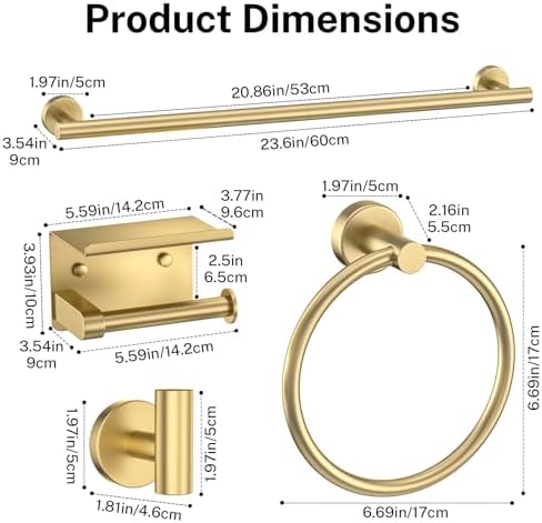 Woekme Brushed Gold Bathroom Hardware Set 5 Pieces