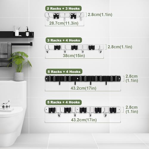 AceMining 5 Racks 4 Hooks Wall Mop Broom Holder