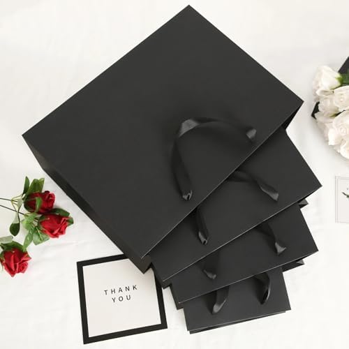 OCCOKO Black Premium Gift Bags 7x4x9 Inches With Handles