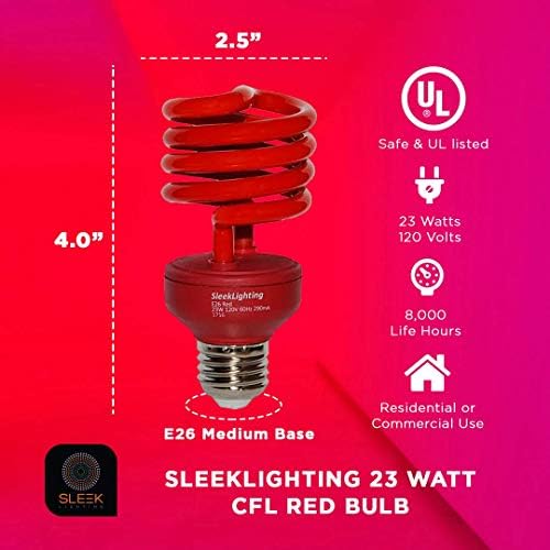 SLEEKLIGHTING 23W T2 Red Spiral CFL Bulb 4 Pack UL Approved