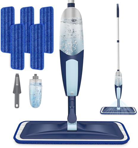 TRAV-ROUND Spray Mop with 5 Washable Pads and Refillable Bottle 1