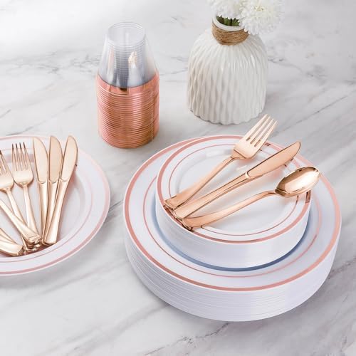 Goodluck 300PCS Rose Gold Plastic Cutlery Set