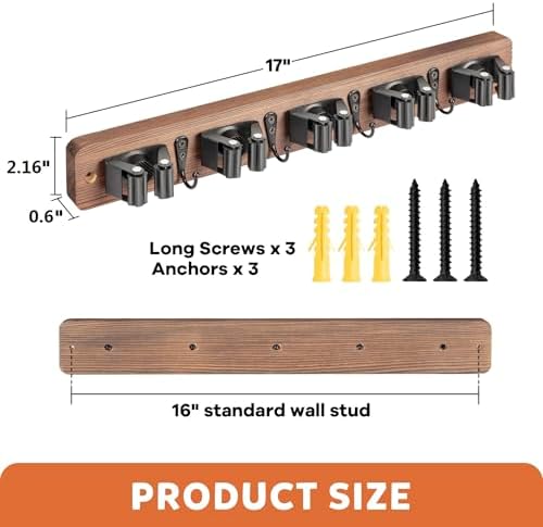 IMILLET Broom Holder Wall Mount with 5 Racks and 4 Hooks
