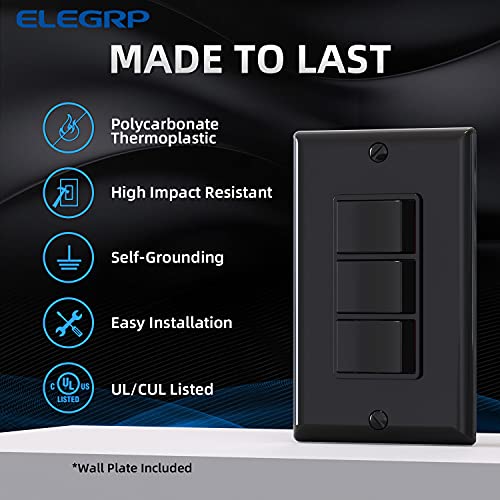 ELEGRP Triple Rocker Light Switch 15A 120V Glossy Black