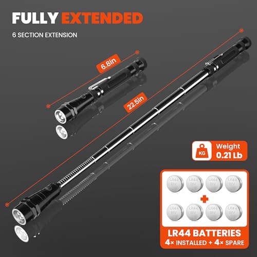LED Magnetic Pickup Tool with Telescoping Handle and 360 Light