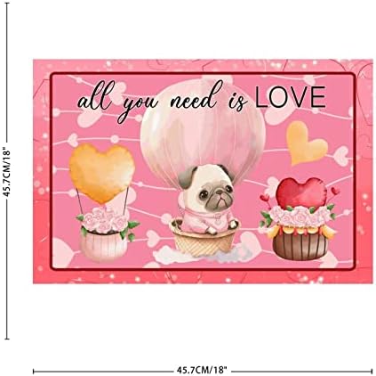 Valentines Day Pug Wall Art Decal 18in