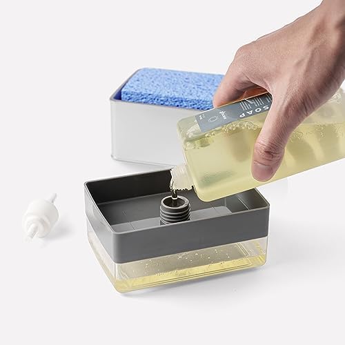 EZPULL Countertop Dish Soap Dispenser with Sponge Holder 2 Refill Bundle
