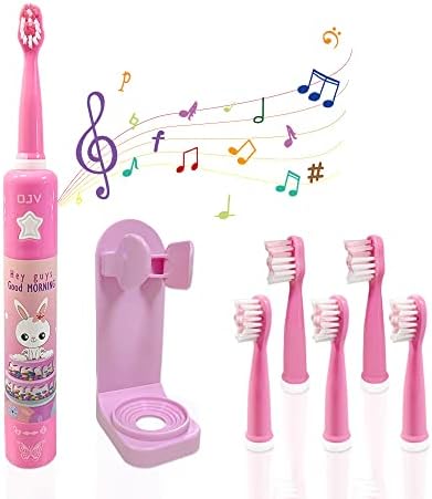 OJV Musical Electric Toothbrush for Kids 3 Modes 2 Min Timer Pink