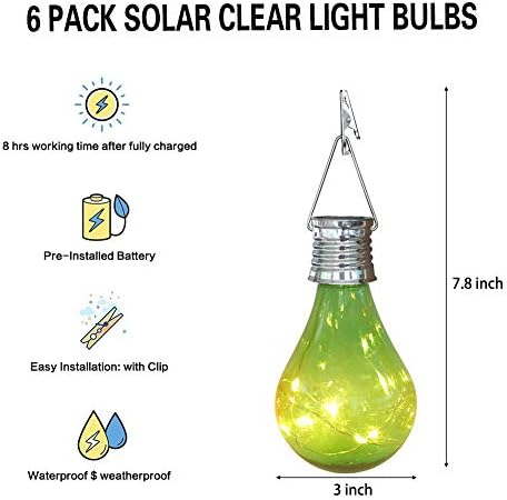 Pearlstar Solar Light Bulbs 6 Pack Outdoor Waterproof Hanging LED