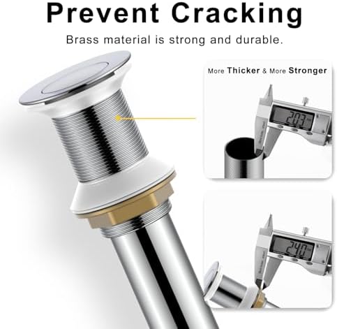 Bathroom Sink Drain Without Overflow Brass and Stainless 304 Chrome Pop Up Stopper