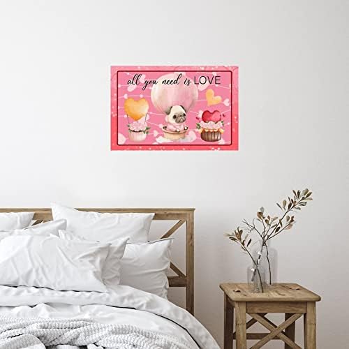 Valentines Day Pug Wall Art Decal 18in