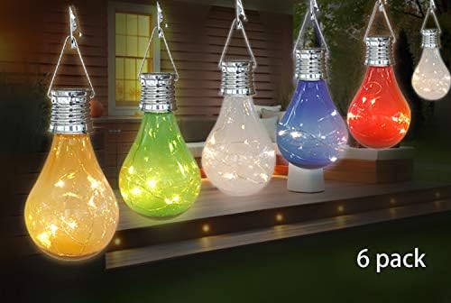 Pearlstar Solar Light Bulbs 6 Pack Outdoor Waterproof Hanging LED