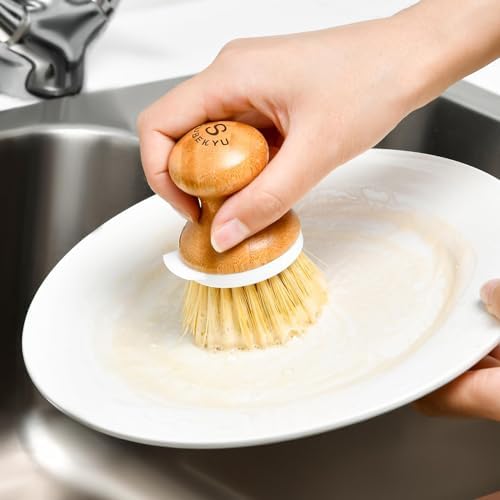 SUBEKYU Bamboo Dish Brush with Built-in Scraper