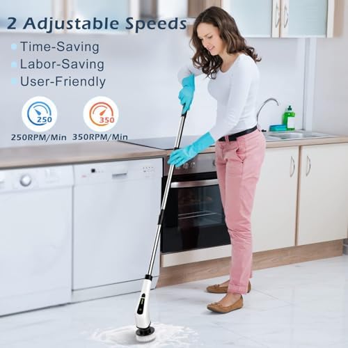 Bomves Cordless Electric Spin Scrubber with 8 Replaceable Brush Heads
