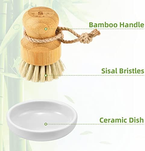 SUBEKYU Bamboo Dish Scrub Set of 2 with Sisal Bristles