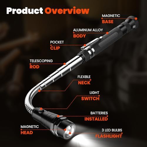 LED Magnetic Pickup Tool with Telescoping Handle and 360 Light