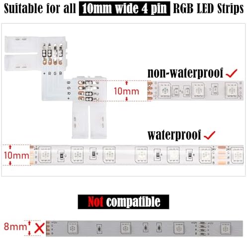 JACKYLED 20Packs L Shape 4-Pin LED Connectors with Clips 10mm