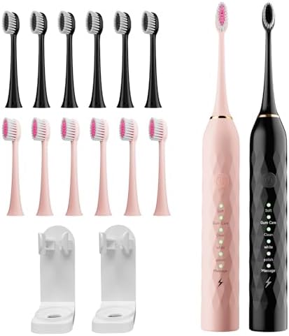 MAXWISDOM Sonic Kids Toothbrush 2 Pack with 10 Heads and Holder