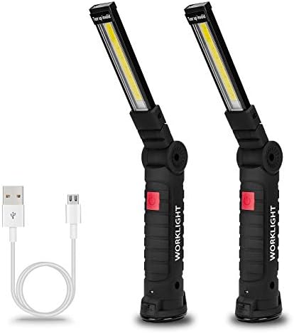 Lmaytech 2Pack Rechargeable LED Work Lights with Magnetic Base and 360 Rotation