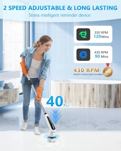 VTT Electric Bathroom Scrubber with 8 Brush Heads and Detachable Handle