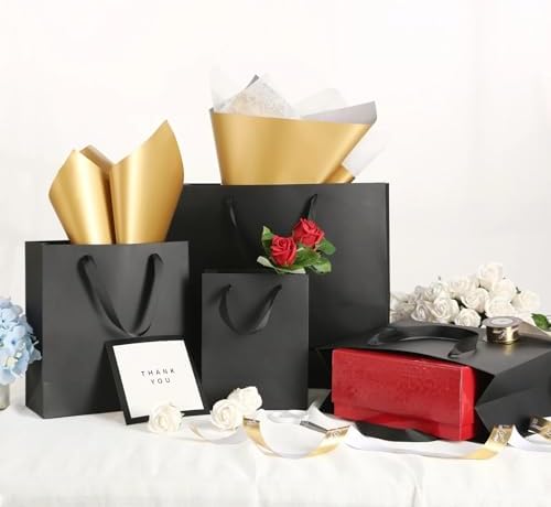OCCOKO Black Premium Gift Bags 7x4x9 Inches With Handles