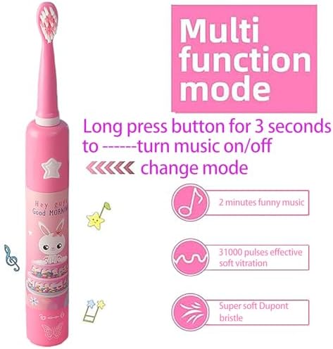 OJV Musical Electric Toothbrush for Kids 3 Modes 2 Min Timer Pink