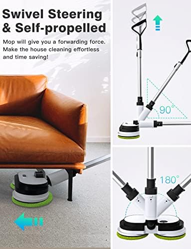 EOUS Cordless Electric Mop with LED Light and 300ML Tank
