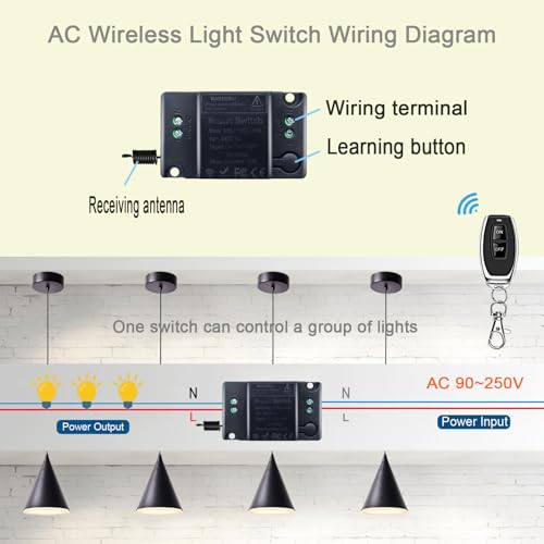 Wireless Remote Light Switch 1 Channel 10A 110V