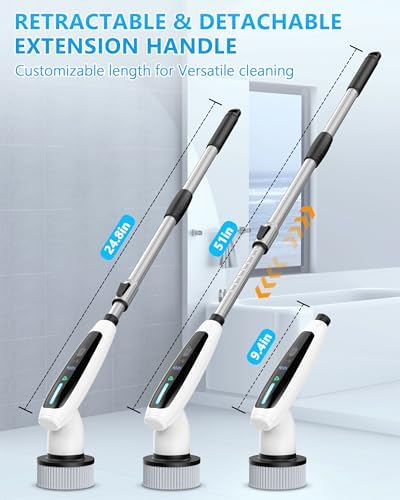 VTT Electric Bathroom Scrubber with 8 Brush Heads and Detachable Handle