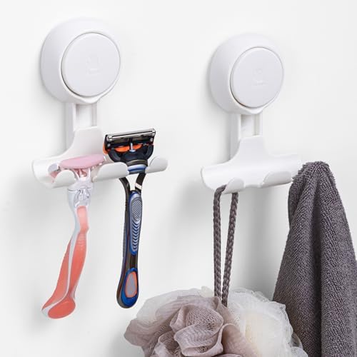 LEVERLOC 2 Pack Razor Holder for Shower Damage-Free Wall Hooks